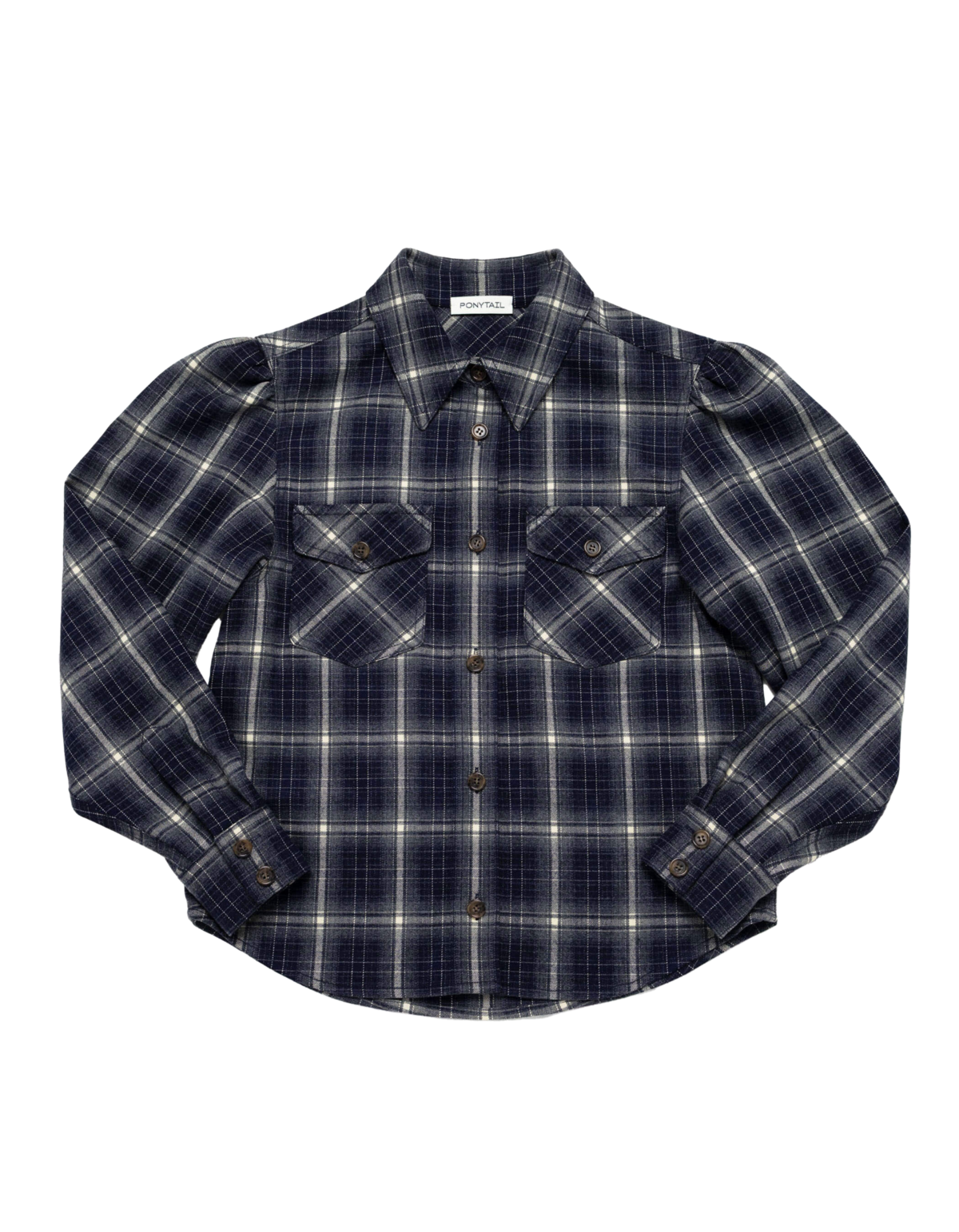 소프트 브러시드 퍼프 체크 셔츠