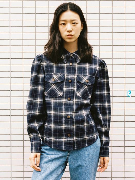 소프트 브러시드 퍼프 체크 셔츠 14만3천원대