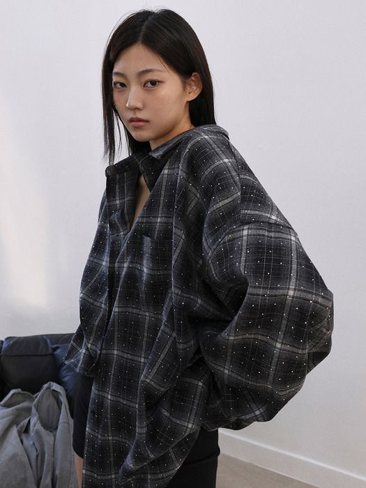 25FW studded structure check shirt 12만원대