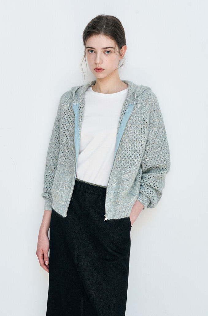 LÄTT 모헤어 블렌드 아일렛 후드 집업 니트 가디건 69만5천원