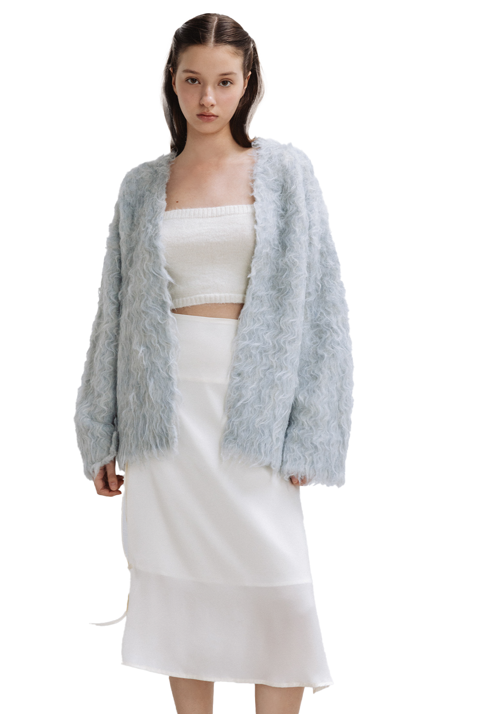 WAVY FLUFF LONG HAIR WOOL KNIT CARDIGAN