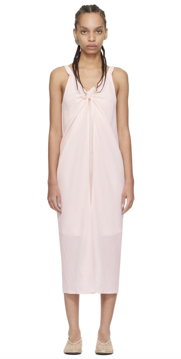 핑크 레이어드 미디 드레스