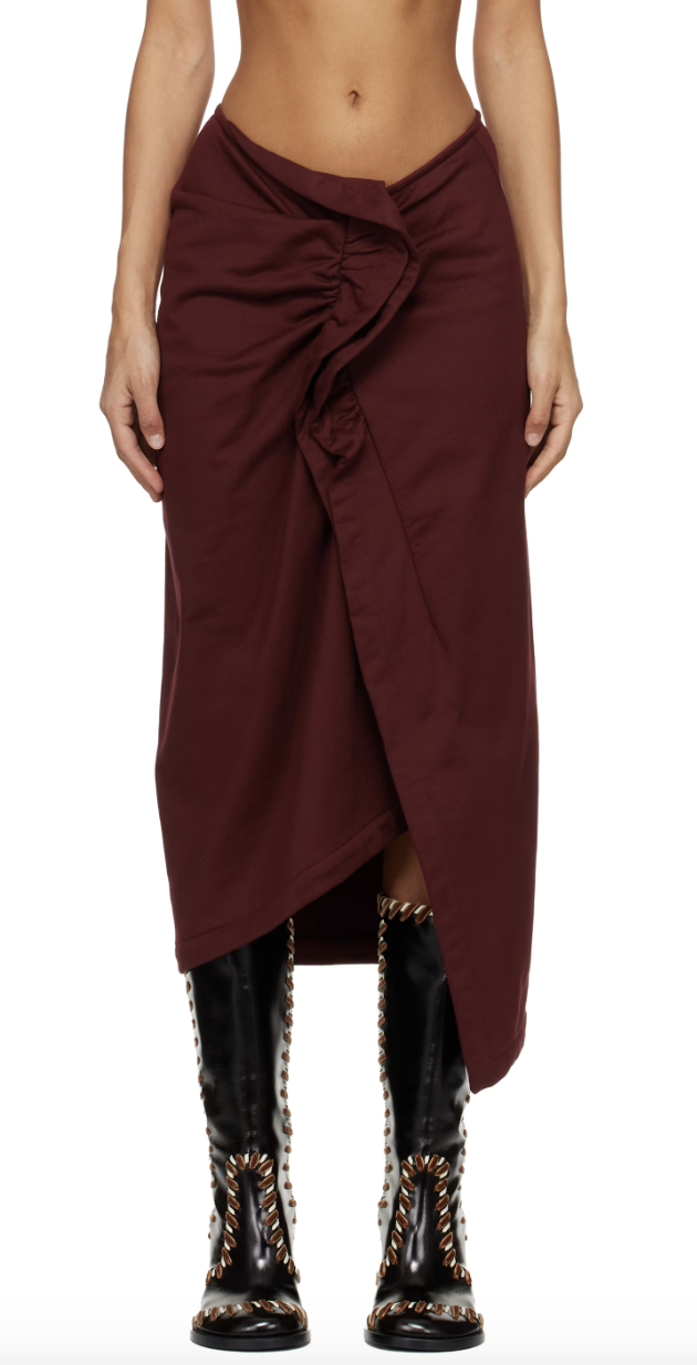 레드 러플 코튼 미디 스커트