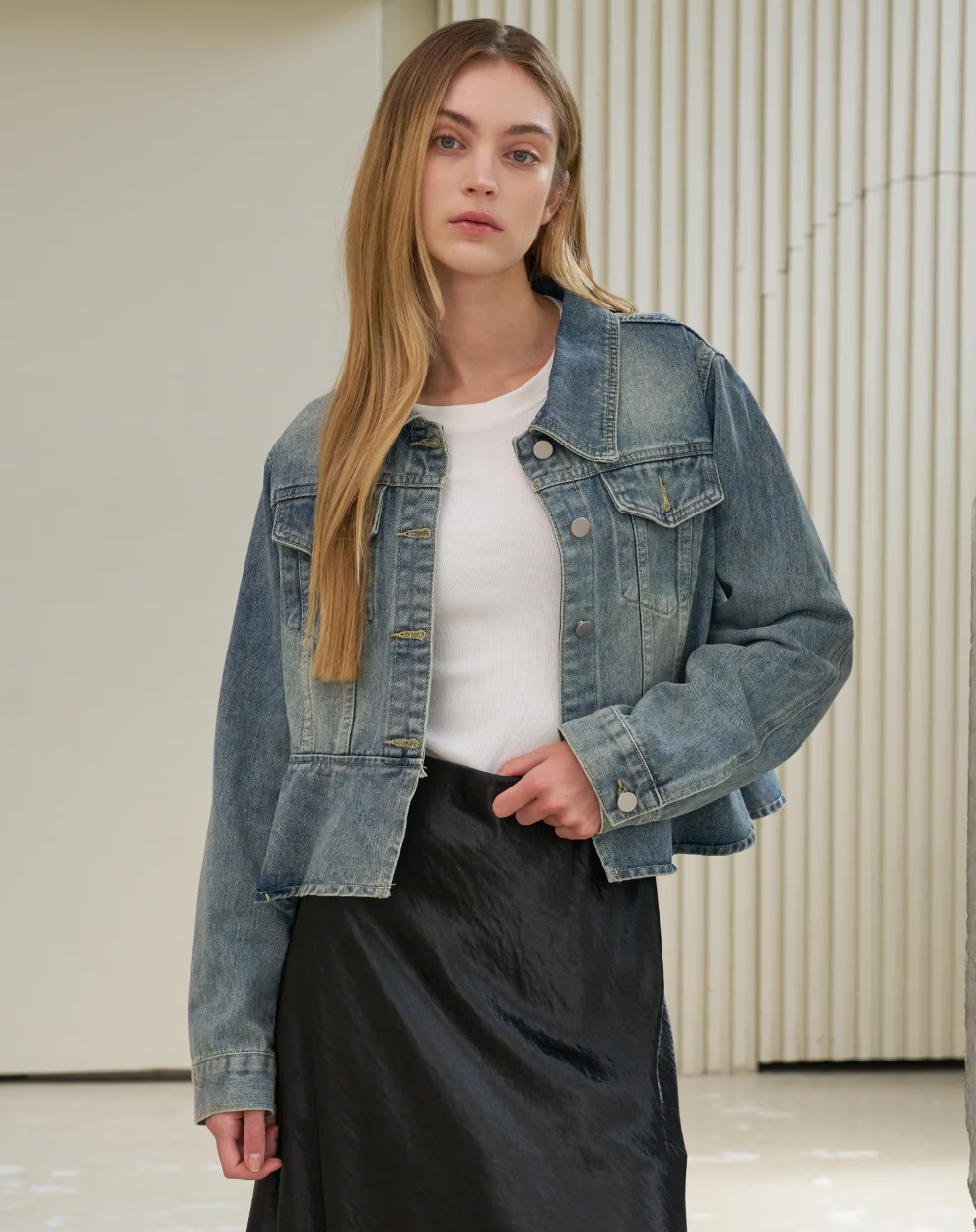 GGPX 캐주얼 프릴 데님 크롭 자켓 3만4천원대