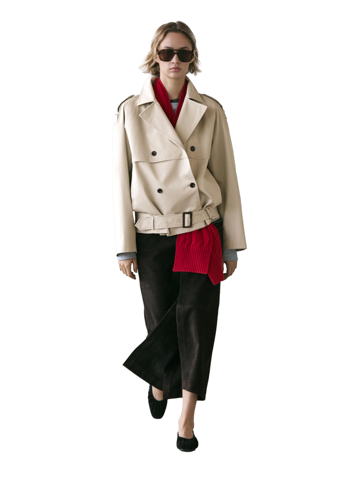 쇼트 트렌치코트 벨트 디테일