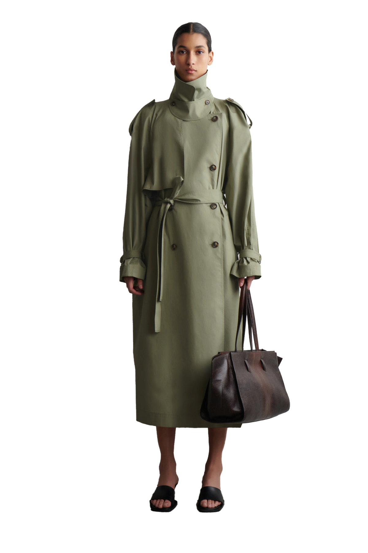 퍼널넥 코튼 트렌치코트