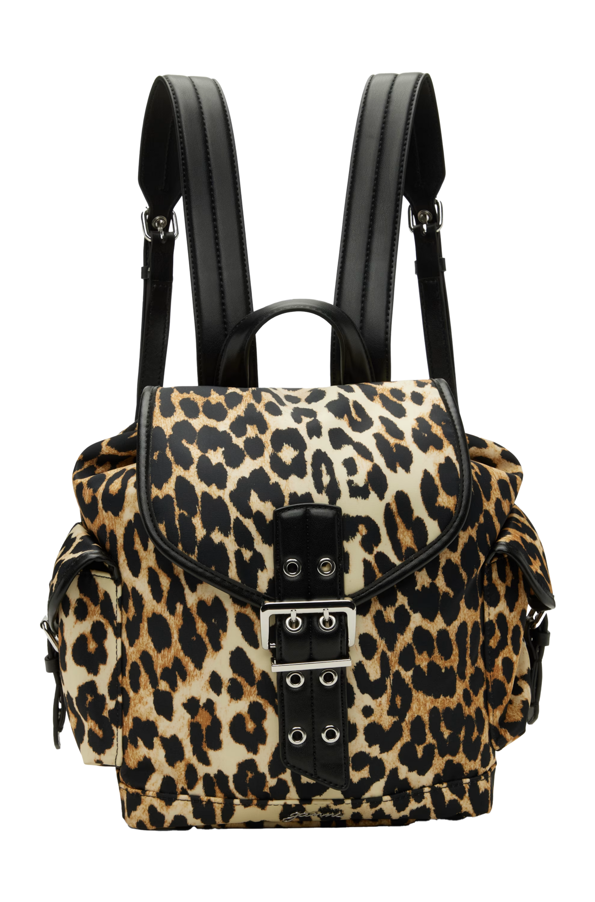 블랙 & 베이지 스몰 레오파드 나일론 버키 백팩
