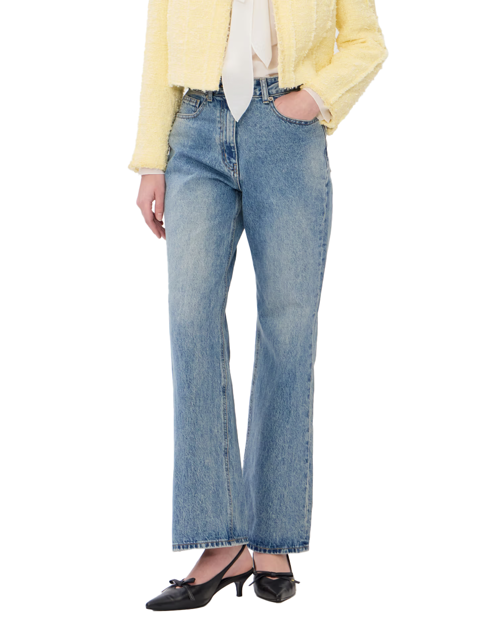 블루 워싱 부츠컷 데님