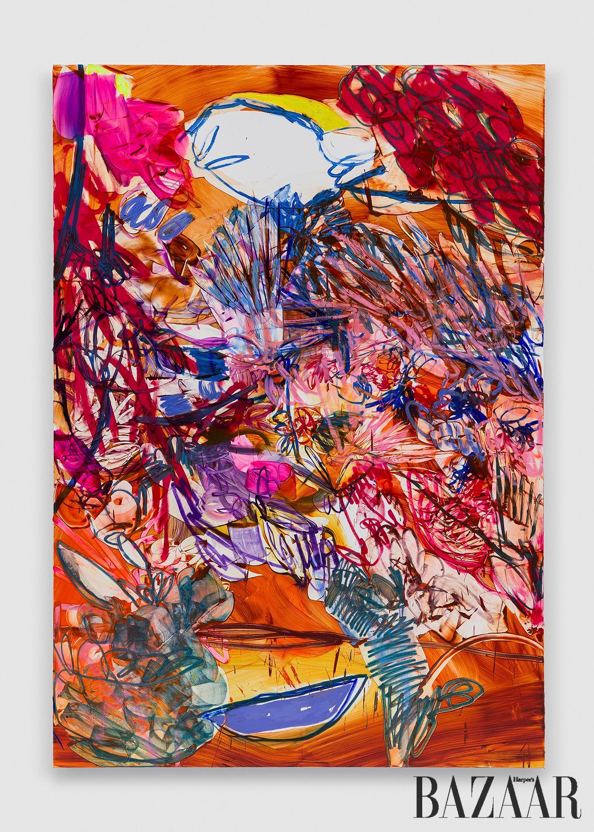 Jadé Fadojutimi, <Untitled>, 2025, Acrylic, Oil, Oil Pastel, And Oil Bar on Canvas, 250x175cm © Jadé Fadojutimi, Courtesy the Artist