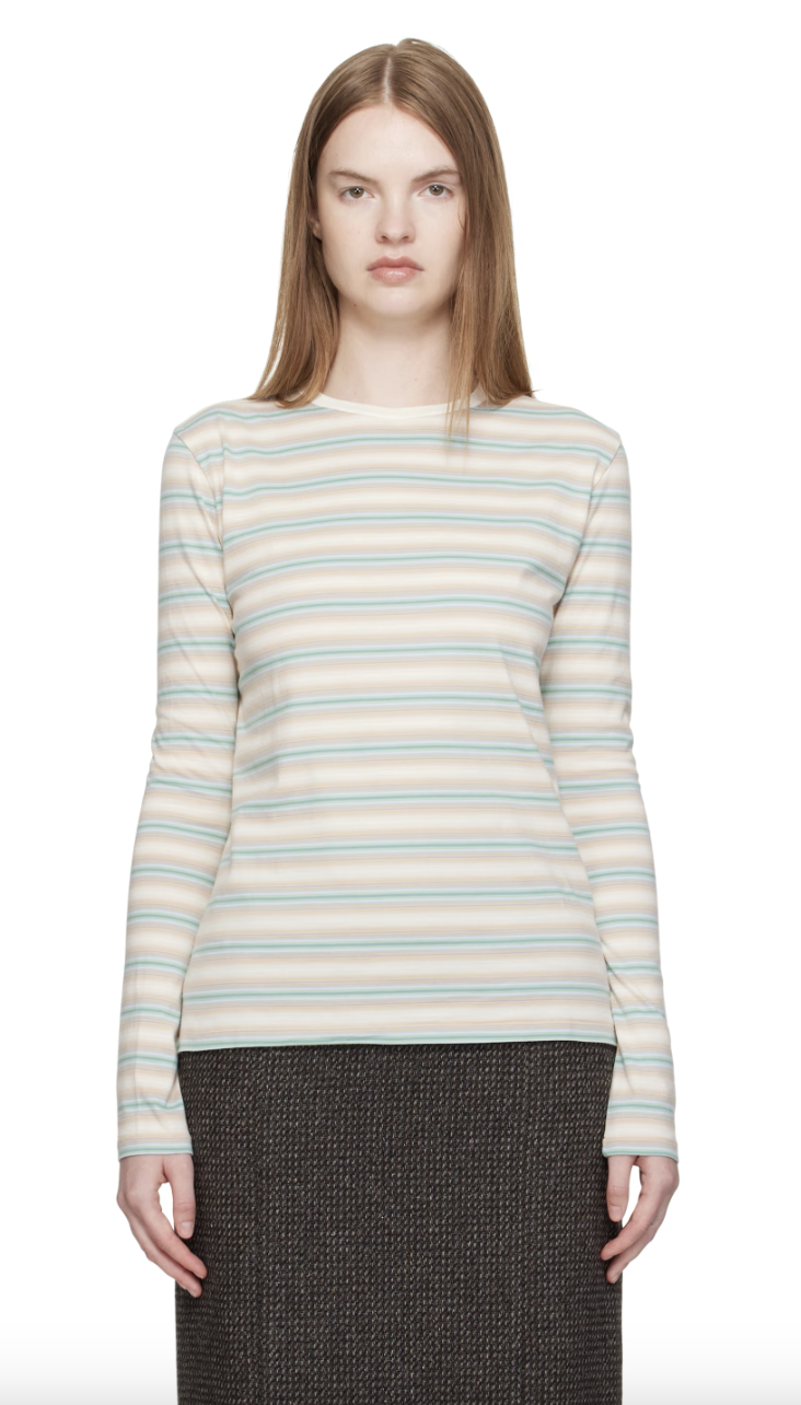 Blue & Beige Gradient Stripe Jersey L/S T-shirt