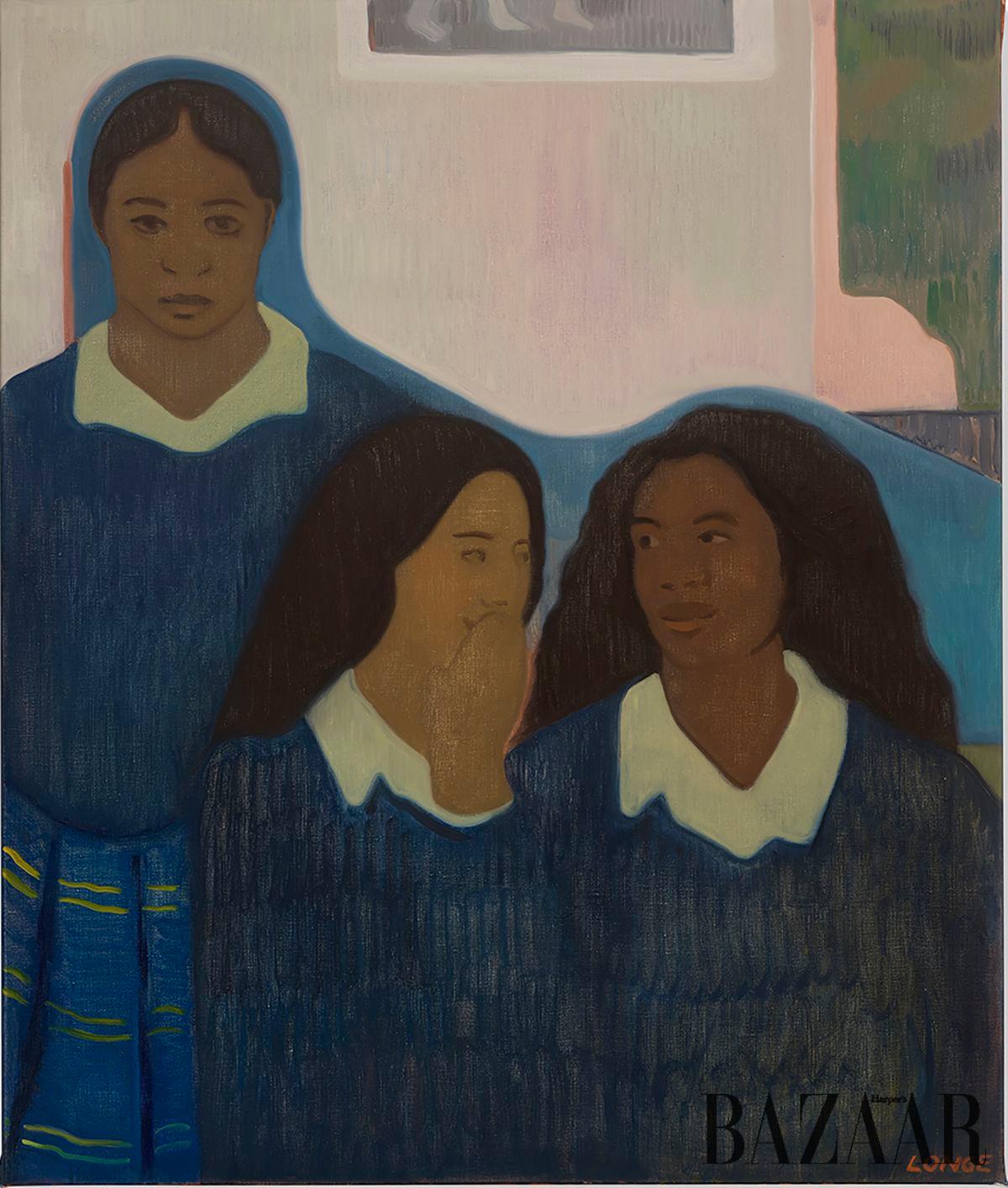 Sahara Longe, <School Girls>, 2025, Oil on linen, 95 x 80 cm, © Sahara Longe, courtesy the artist and Timothy Taylor.