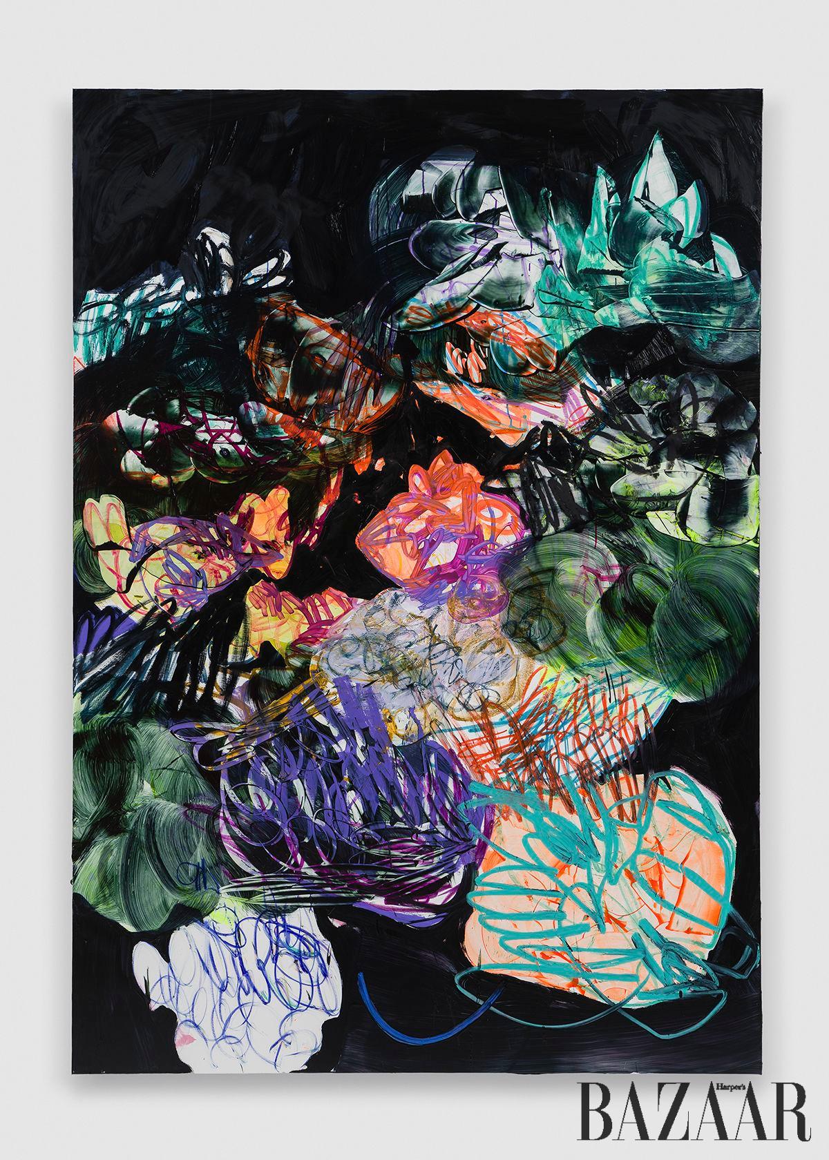 Jadé Fadojutimi, <Untitled>, 2025, Acrylic, Oil, Oil Pastel, And Oil Bar on Canvas, 250x175cm, © Jadé Fadojutimi, Courtesy the Artist. 