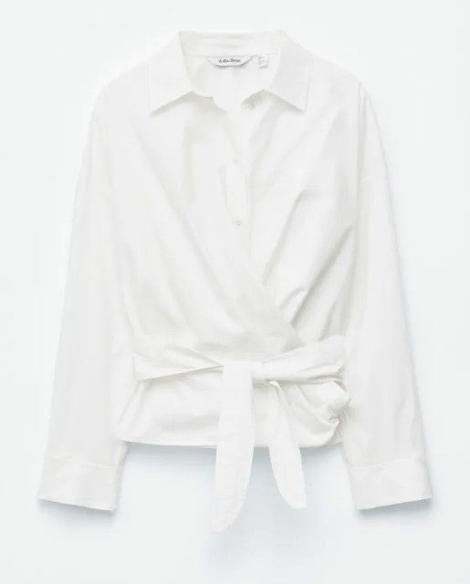 타이 웨이스트 코튼 셔츠