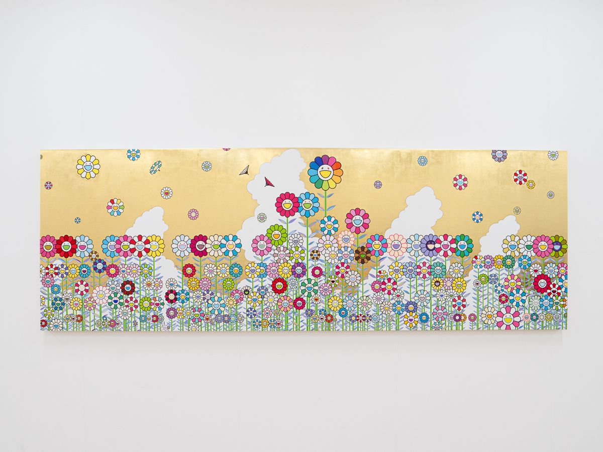 Takashi Murakami Untitled, 2026 Acrylic and gold leaf on canvas mounted on aluminium frame 100 x 300 cm ©2026 Takashi Murakami/Kaikai Kiki Co., Ltd. All Rights Reserved. Courtesy Perrotin. 