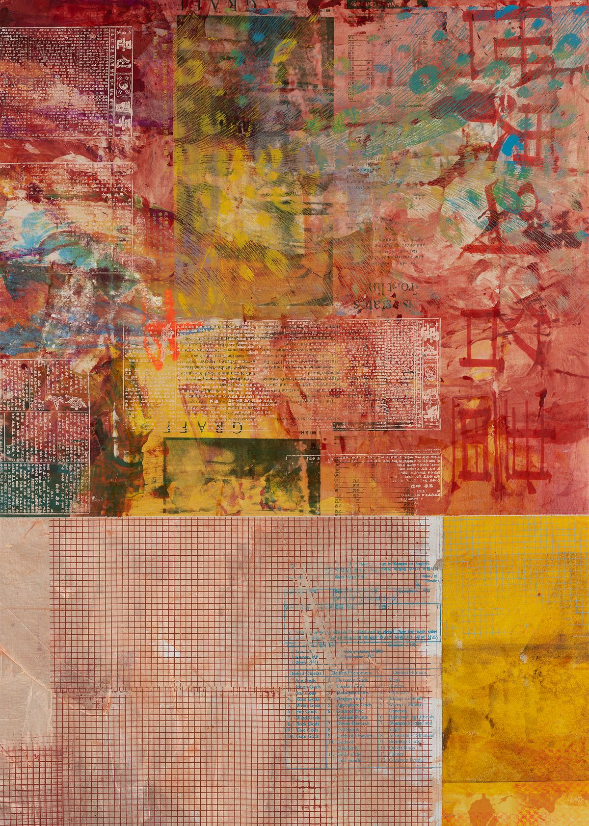 세계의 명화(발화)_Grand Collection of World Art(Enunciate)_2026_Oil and acrylic on canvas and linen with collaged and silkscreened elements_210x150x4.5cm