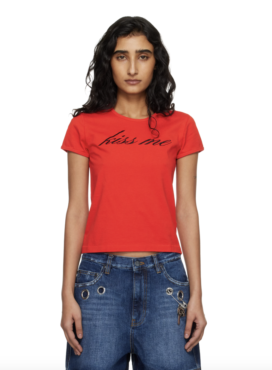 Red 'Kiss Me' Shrunken T-shirt