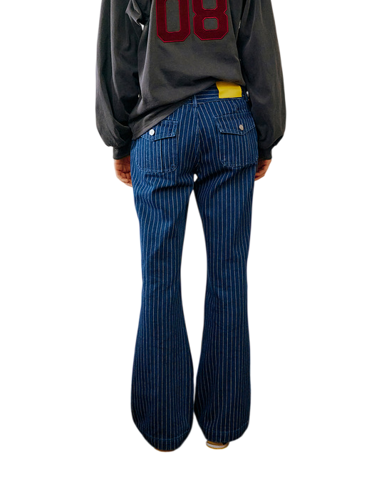 핀스트라이프 부츠컷 데님 팬츠