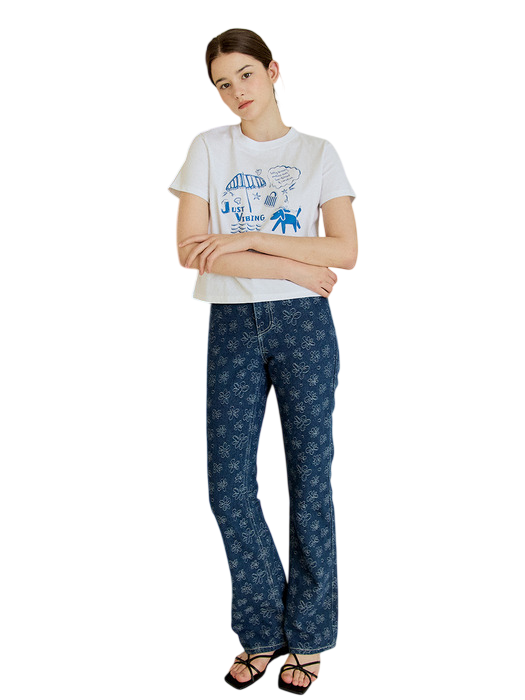 플라워 데님 팬츠