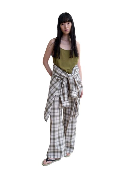 소프트 코튼 체크 밴딩 팬츠