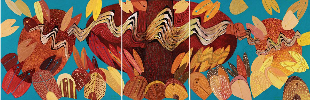 <내 영혼의 노래 2013-50>, 2013, 캔버스에 유채, 150x460cm, 개인 소장. © Kim Yun Shin 사진: 김윤신조형예술연구소, 작가 제공