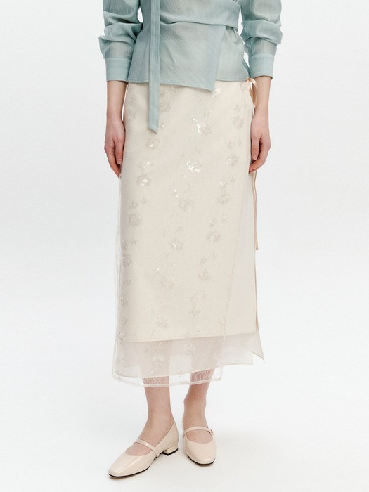 Spangle See-through Wrap Skirt