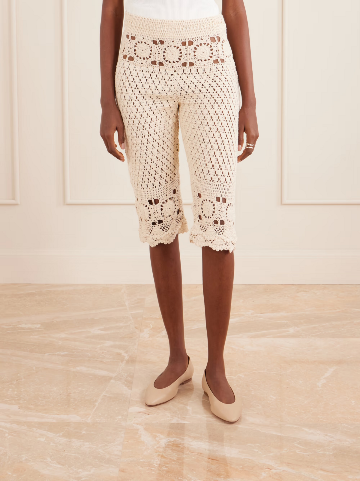 Aletta Mandala crochet cotton capri pants