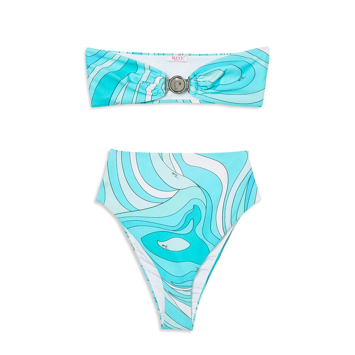 프린트 튜브 톱, 브리프는 Emilio Pucci. 