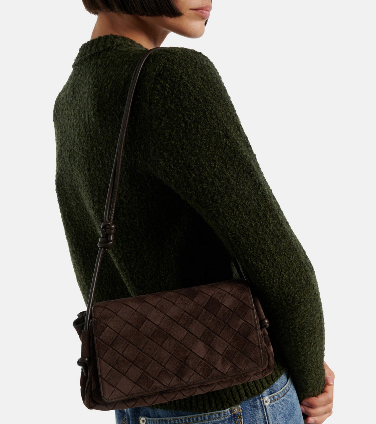 Notturno Intrecciato suede crossbody bag