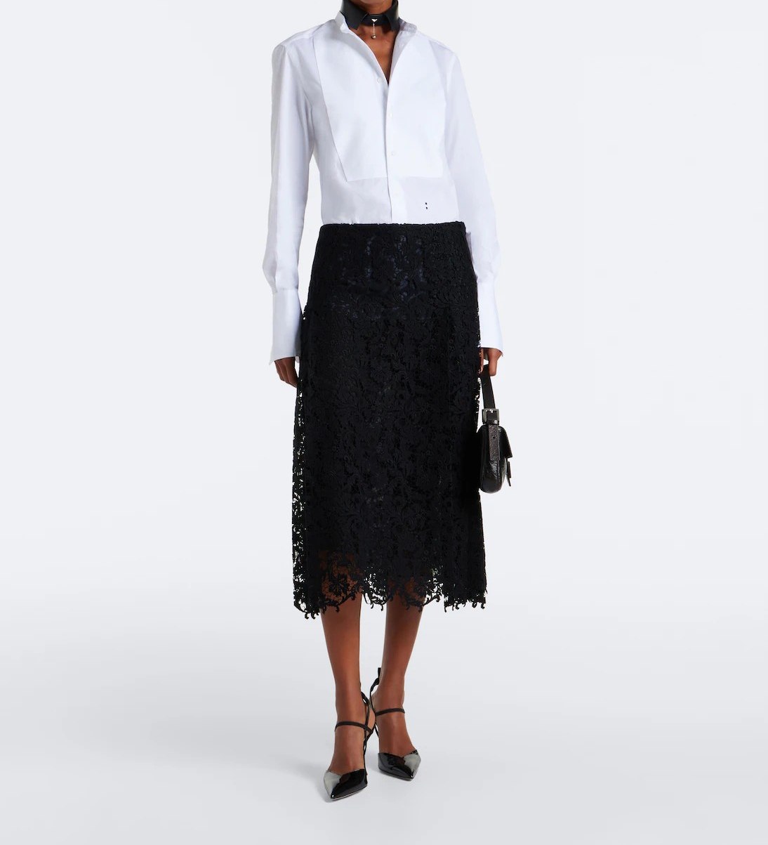 Silk lace midi skirt