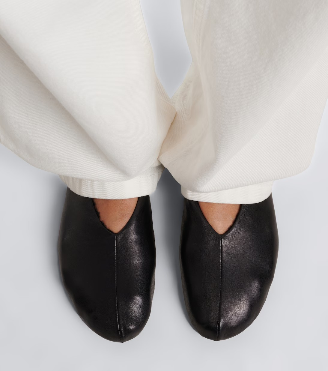Stella shearling-trimmed leather ballet flats