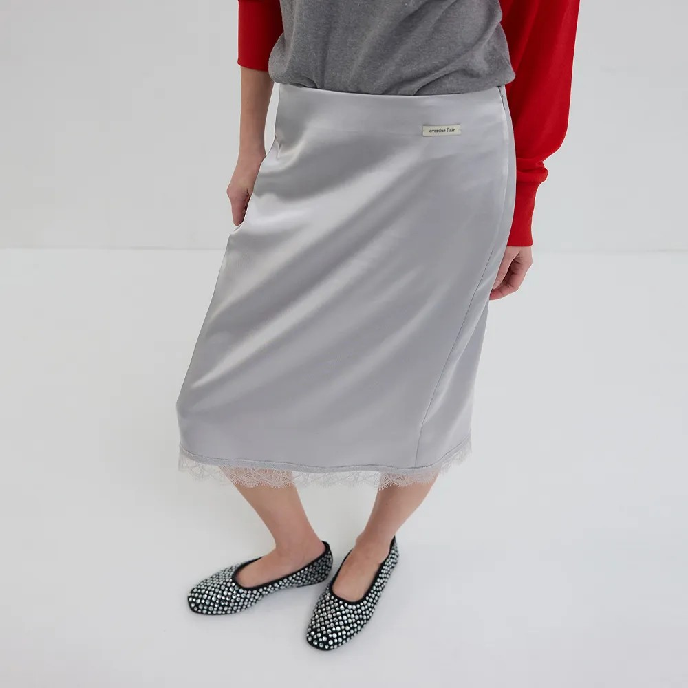 LACE SATIN MIDI SKIRT