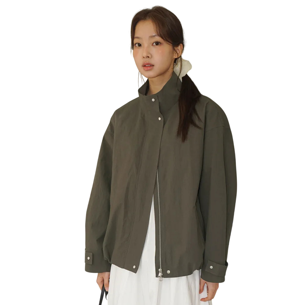 하이넥 뮤트 하프 자켓