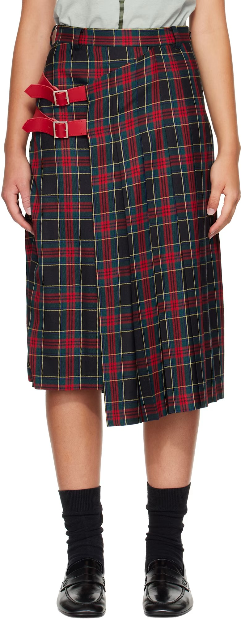 Red & Green Midi Skirt