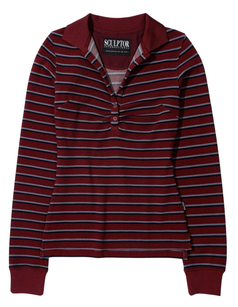 Shirring Tennis Shirt Wine Stripe