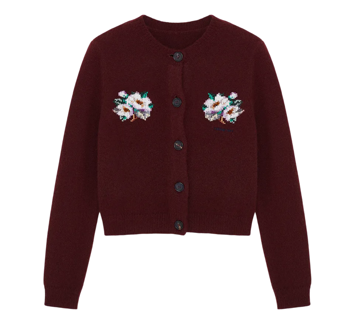 EMBROIDERED BEADED ROUND NECK CARDIGAN