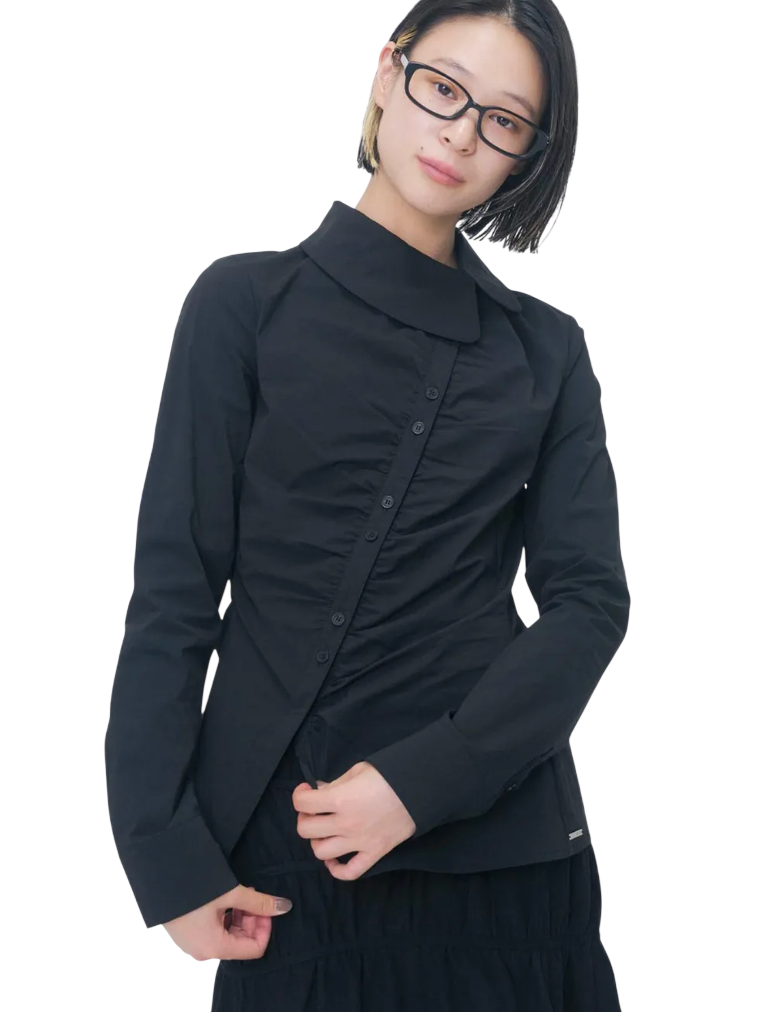 Asymmetric shirring button shirt