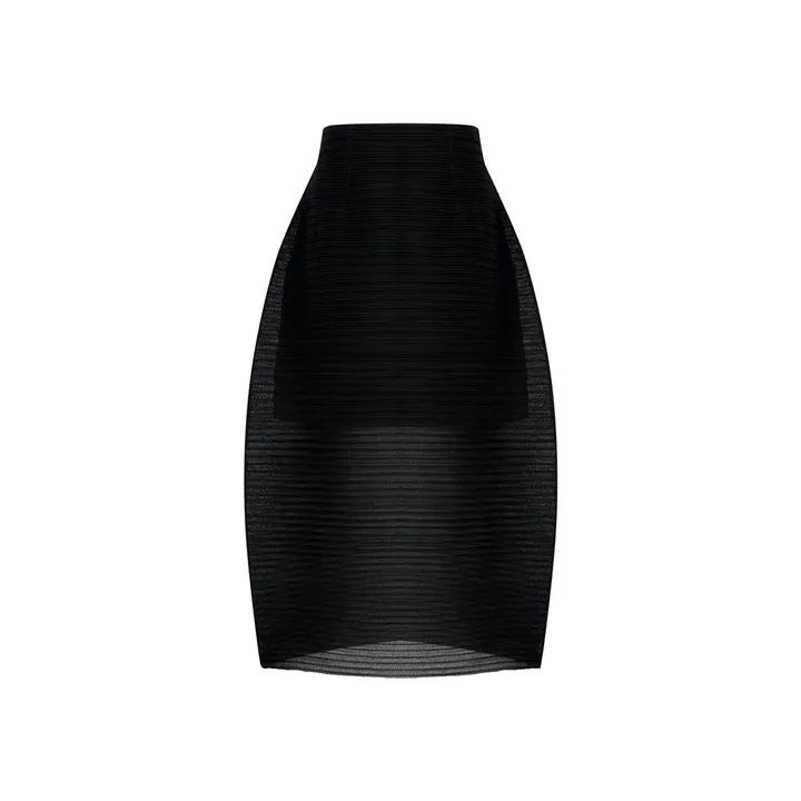Pleats Curved Skirt, Black
