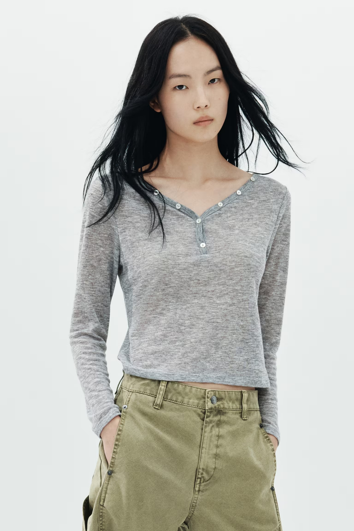 버튼 디테일 파인니트 탑