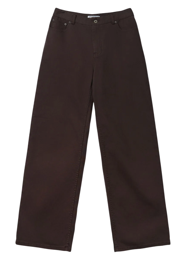 COTTON TWILL WIDE PANTS BROWN
