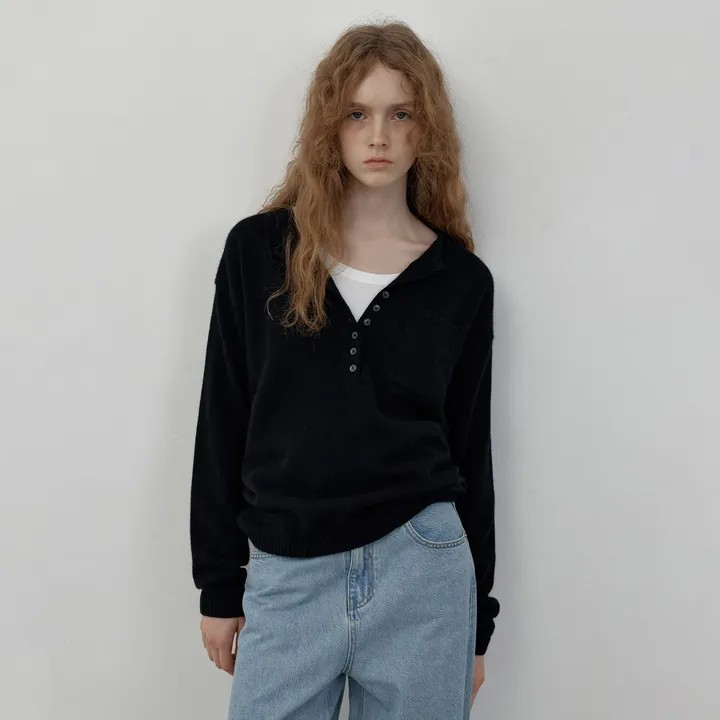 Ato henry neck button knit