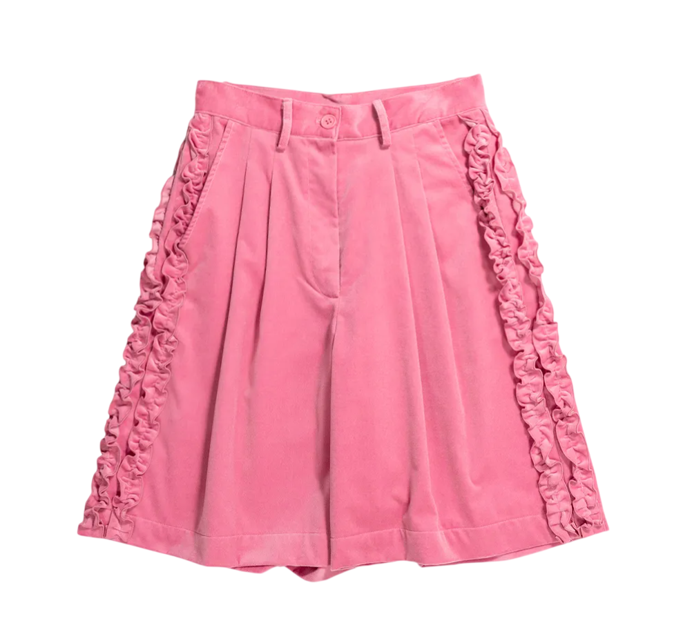 RUFFLE COTTON VELVET CULOTTE PANTS