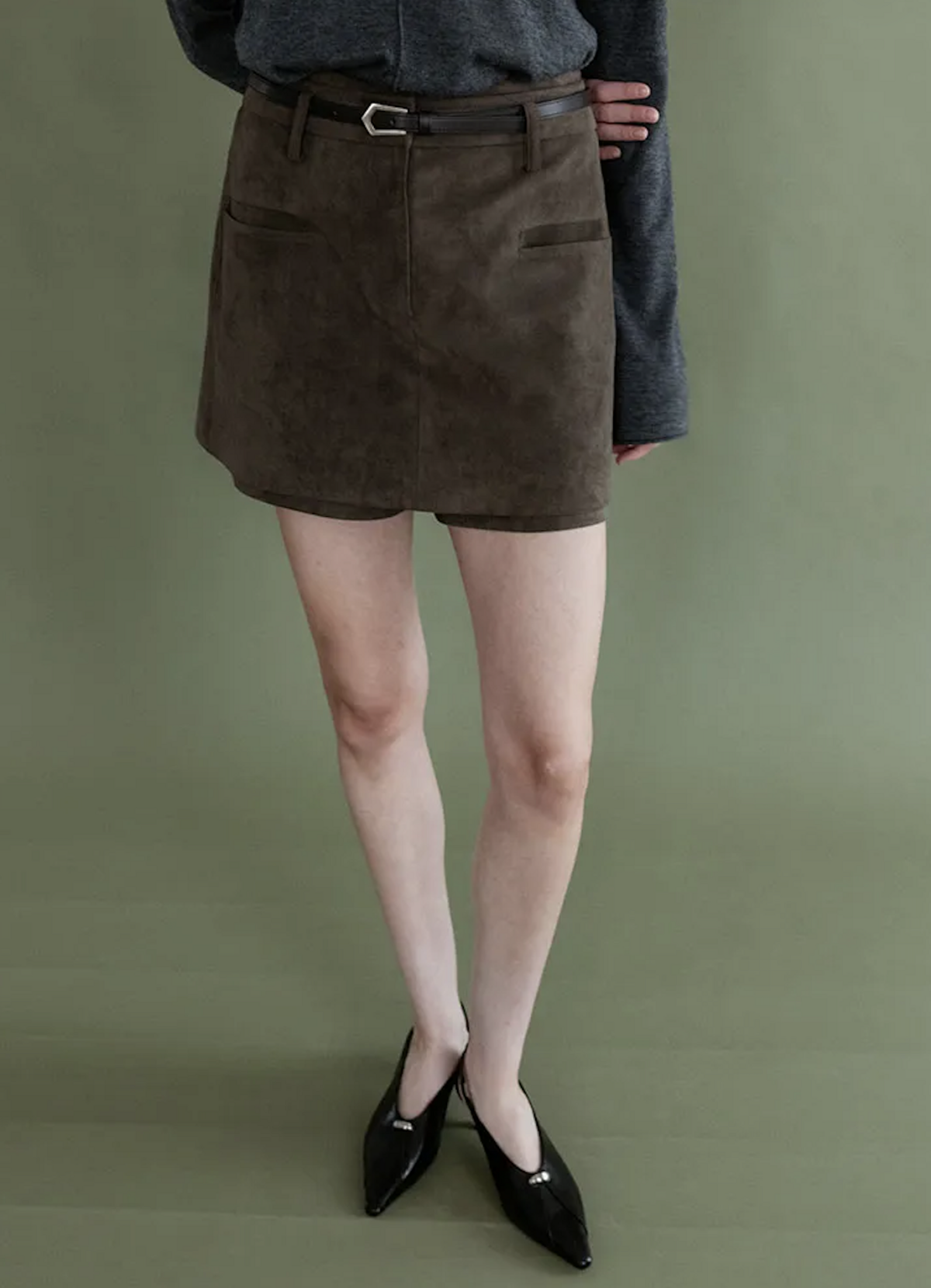 Belted H-Line Mini Skirt