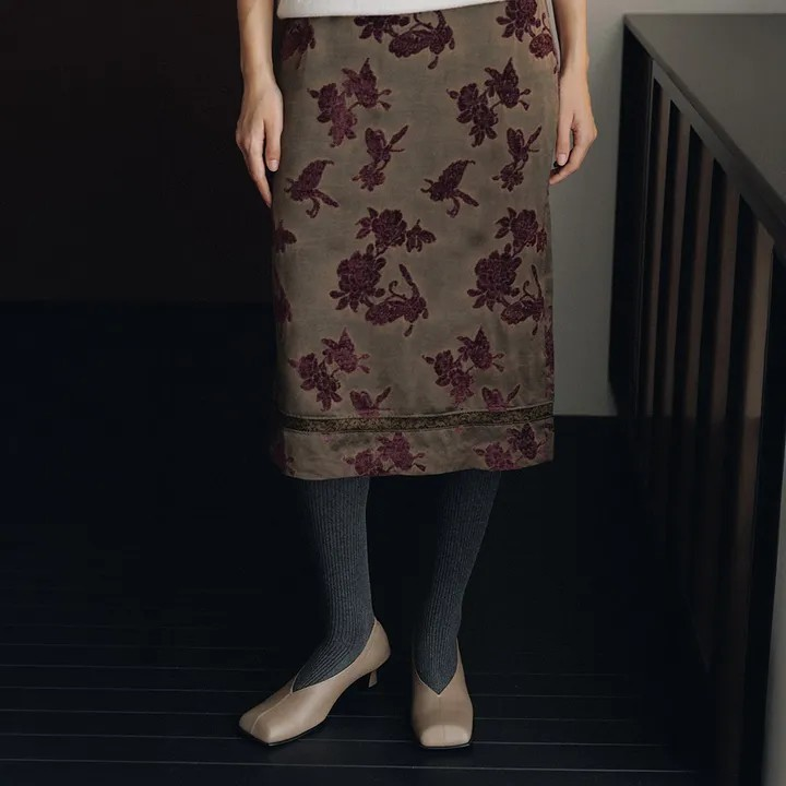 Floral Jacquard Lace Midi Skirt
