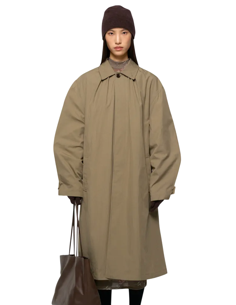 Cotton nylon shirring coat, Khaki