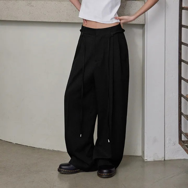 Curved Over Pintuck Slacks
