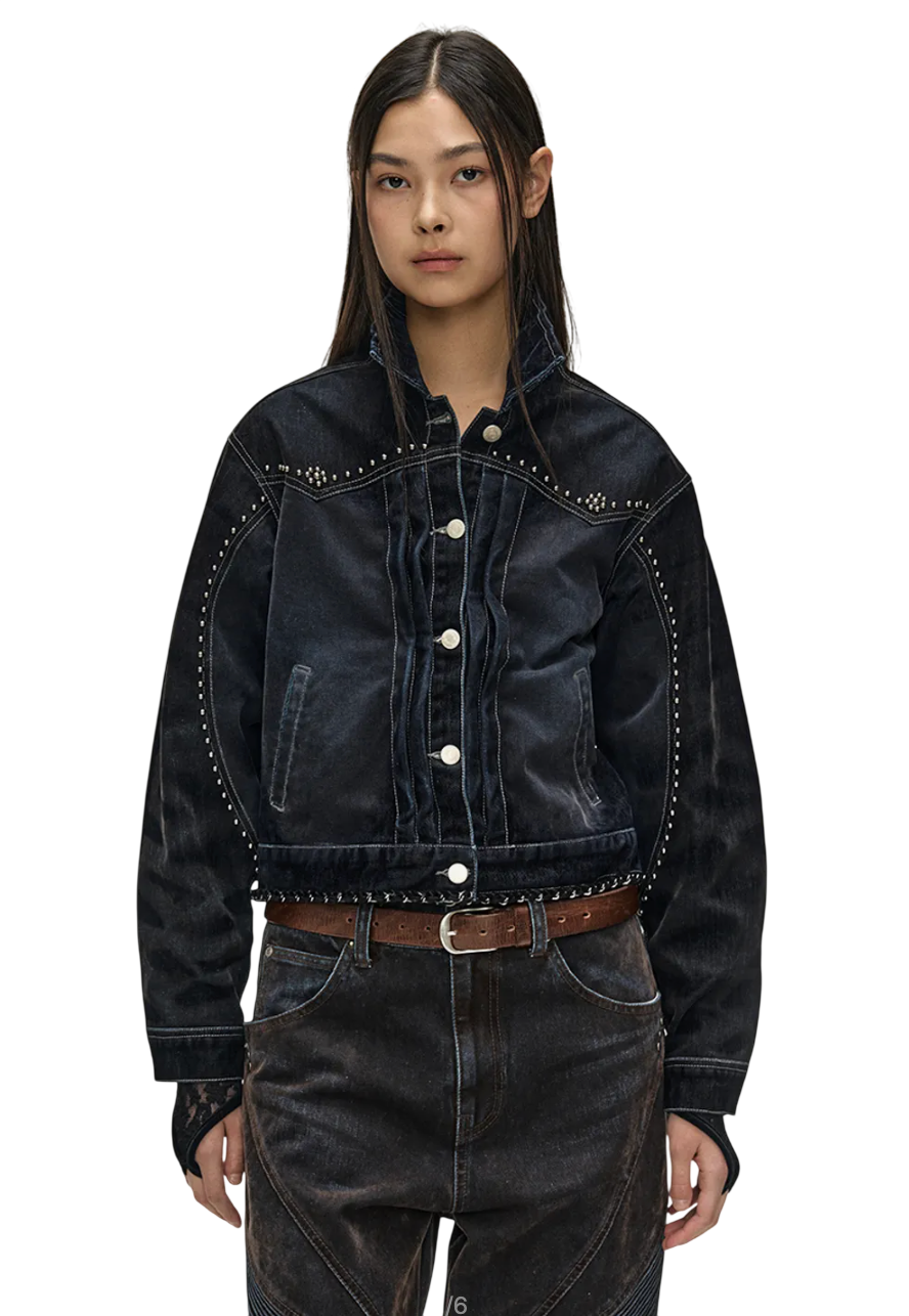 STUDDED VELVET DENIM JACKET