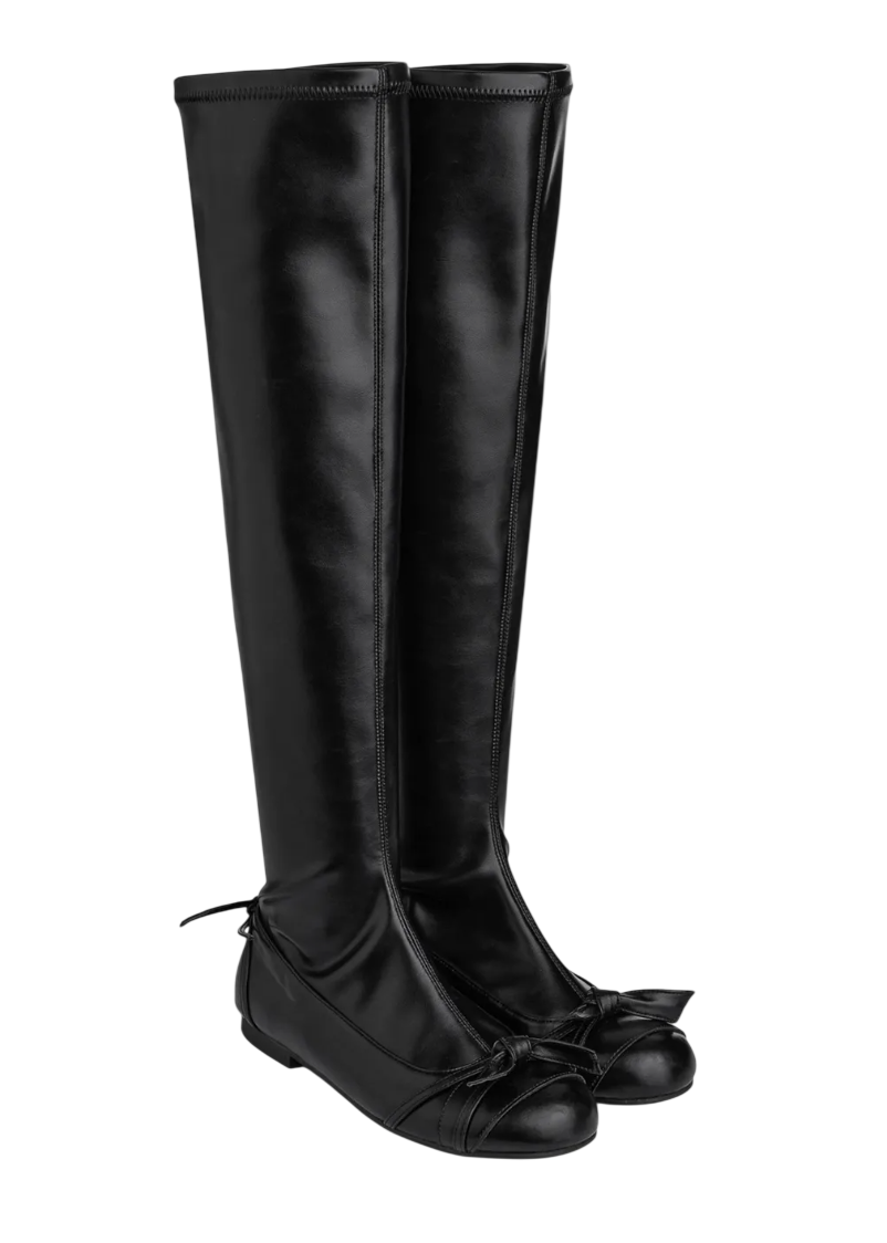 SPAN RIBBON LONG BOOTS IN BLACK