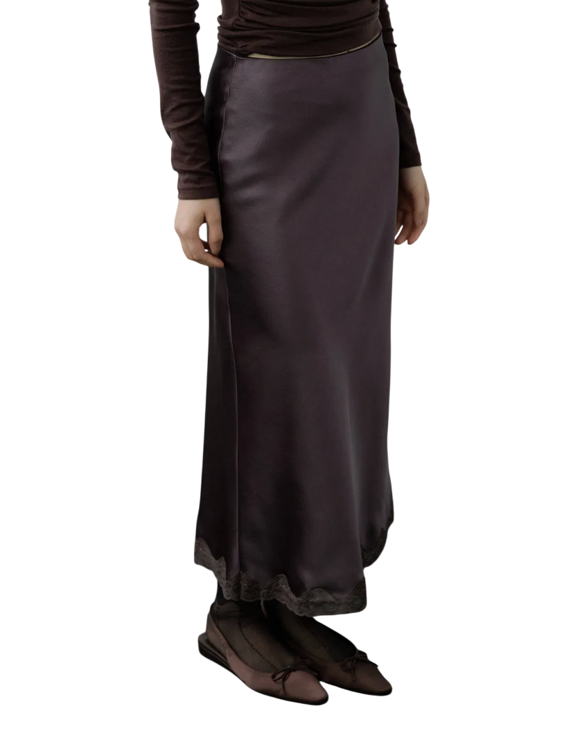 Satin Lace-Hem Skirt