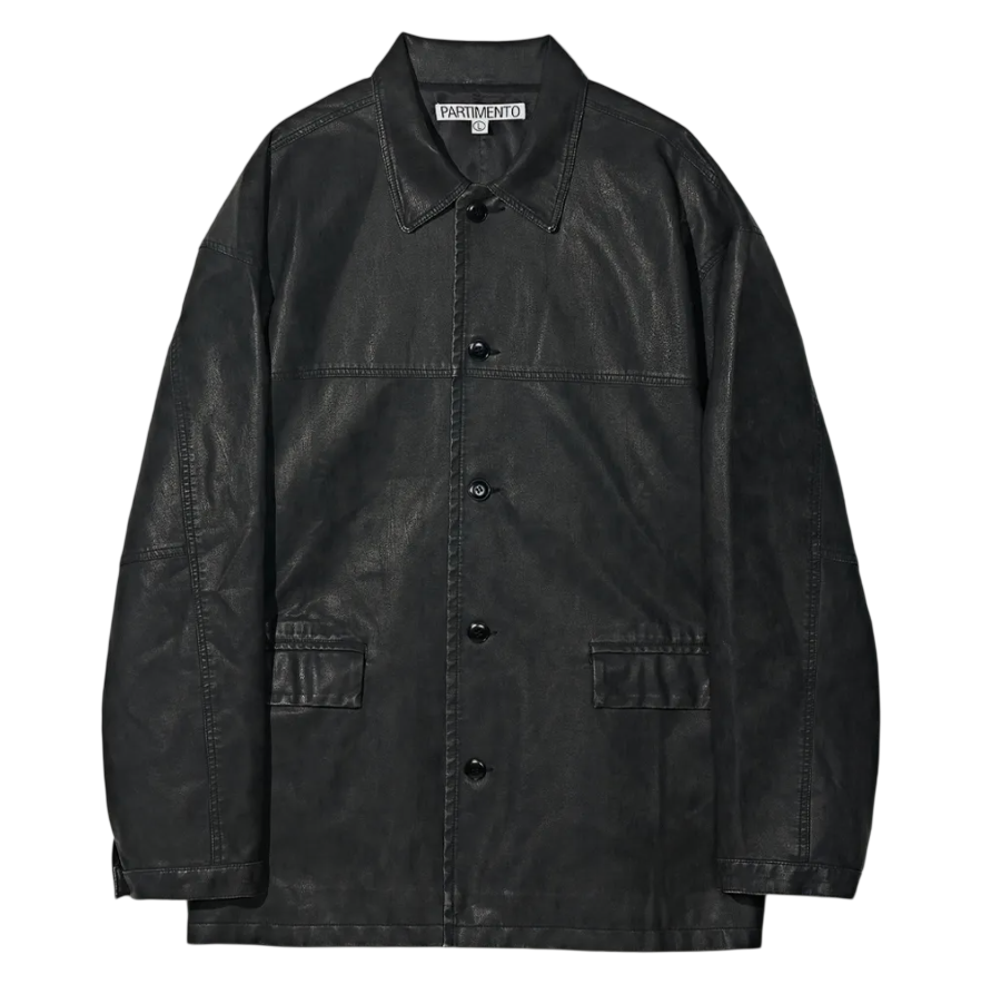 VTG Washed Leather Car Coat Black