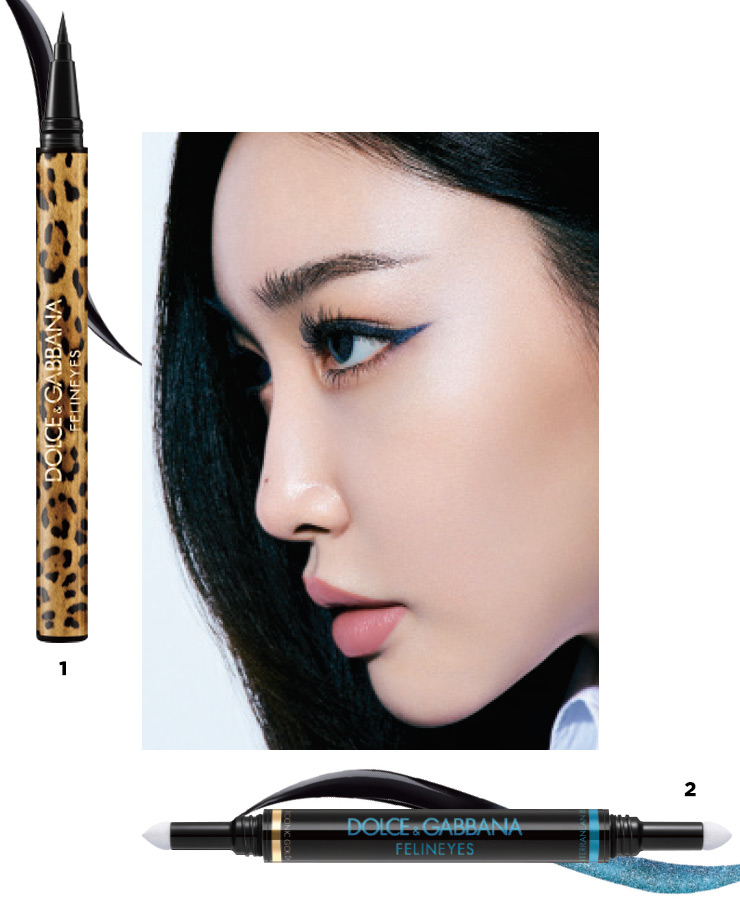 1 Dolce&Gabbana Beauty 펠린아이즈 워터프루프 아이라이너 스타일로 4만5천원대. 2 Dolce&Gabbana Beauty 펠린아이즈 쉬머리 탑 코트 파우더 듀오 4만1천원대.